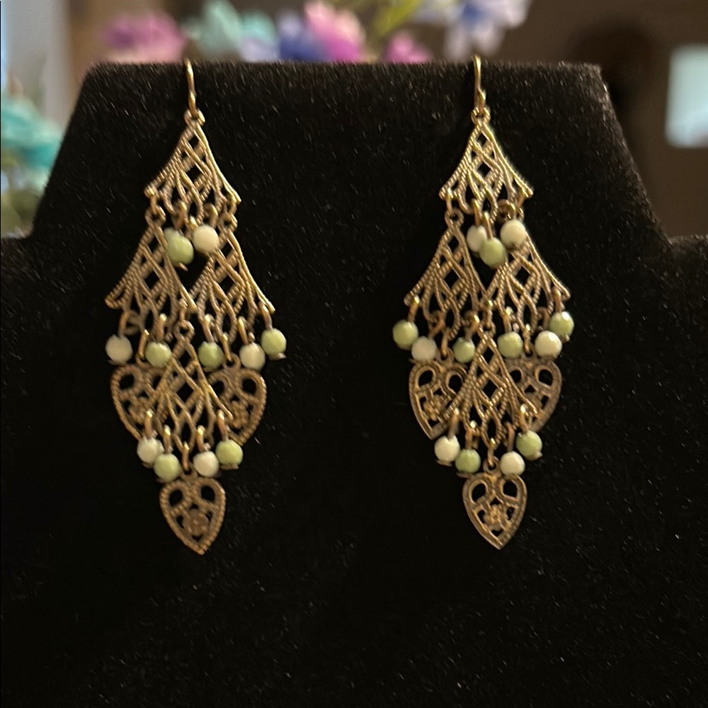Elegant Silver and Green Filigree Earrings